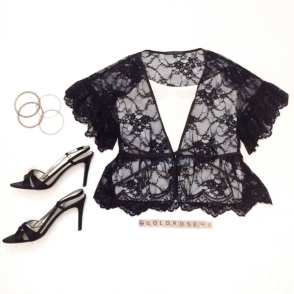 David Meister floral black lace top